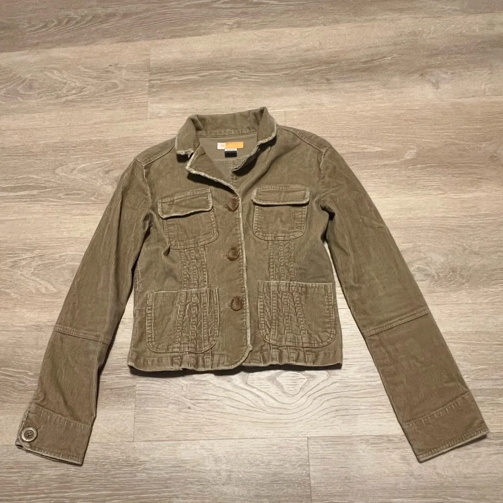 Tulle‎ Anthropologie Vintage Y2K Tan Corduroy Cropped Fitted Jacket Women Sz M